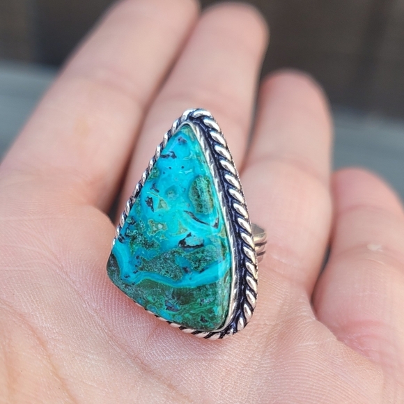 🩵Crysocolla Malachite Gemstone Ring Sterling Silver 925 Stamped - Picture 2 of 5
